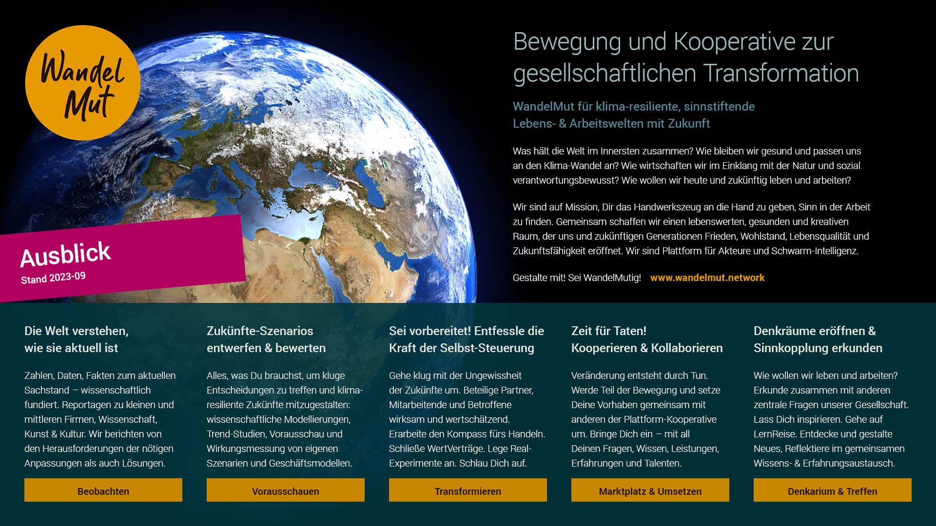 WandelMut: Ausblick auf die Online-Plattform der Bewegung und Kooperative zur gesellschaftlichen Transformation. Bild: copy WandelMut | Franziska Köppe . madiko