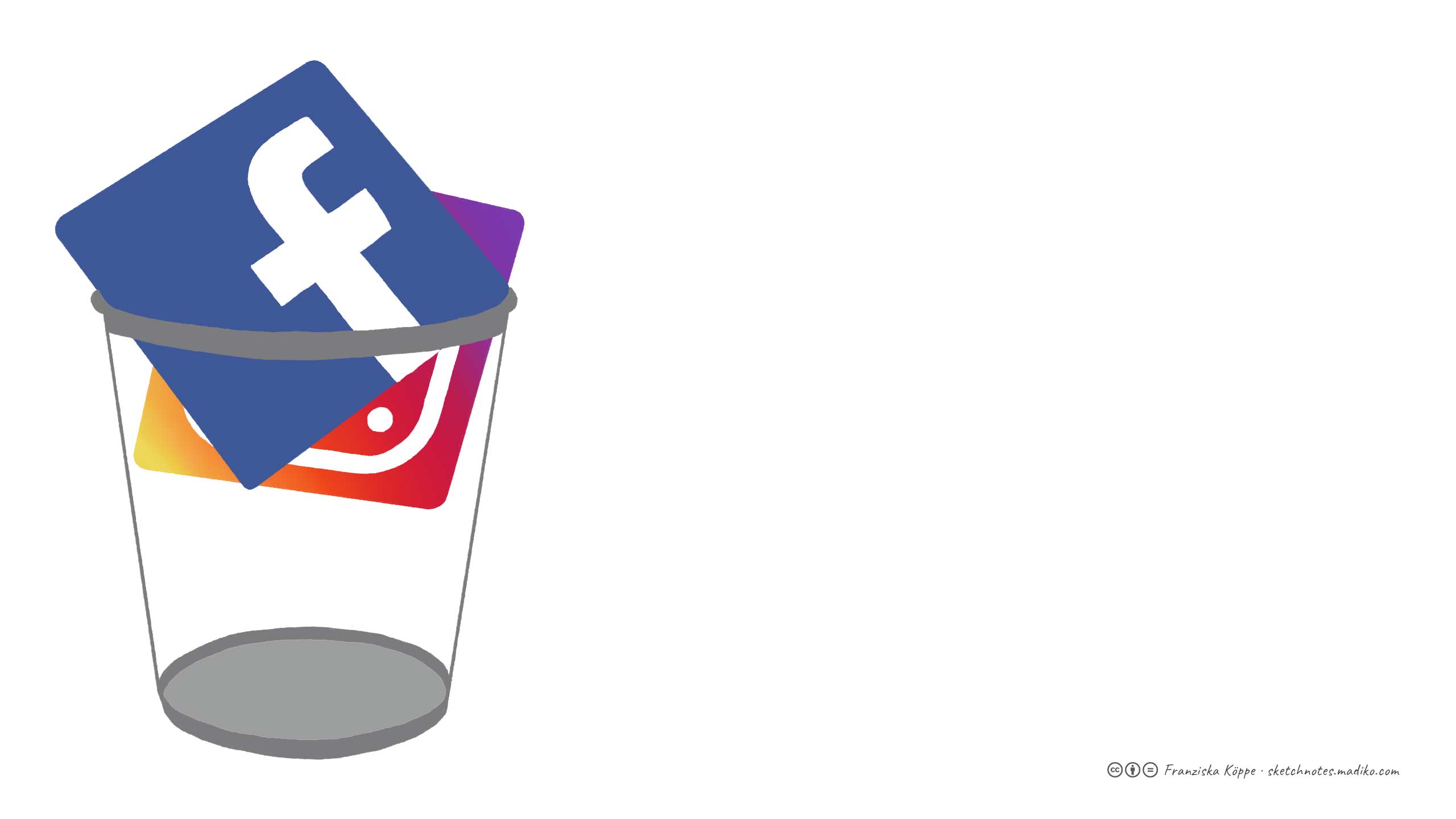 Icons Facebook und Instagram in einem Papierkorb
