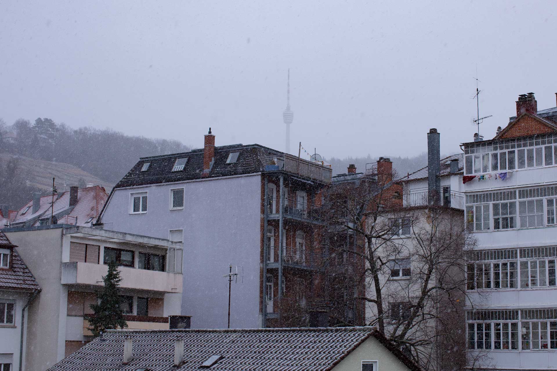 Bürofensterblicke: Schneegestöber. Bild: cc Franziska Köppe | madiko